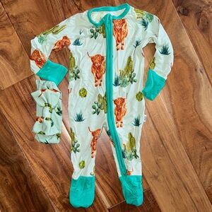 Fletch Teal Highland Cows Zippy and Bow Set 0/3 Months